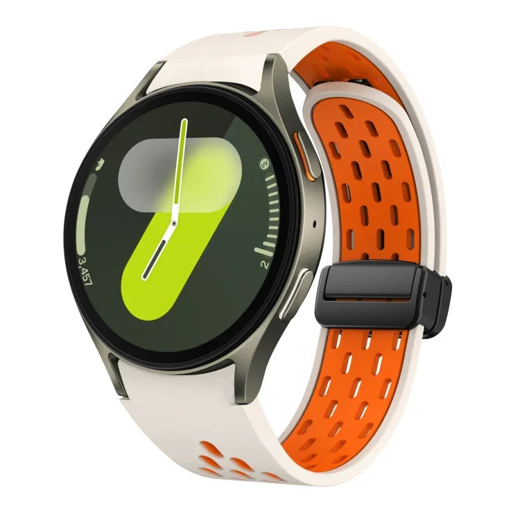 Two Color Magnetic Folding Black Buckle Silicone Watch Band, For Samsung Galaxy Watch 7 40 / 44mm, For Samsung Galaxy Watch 5 40 / 44mm, For Samsung Galaxy Watch 4 40 / 44mm, For Samsung Galaxy Watch 4 Classic 42 / 46mm