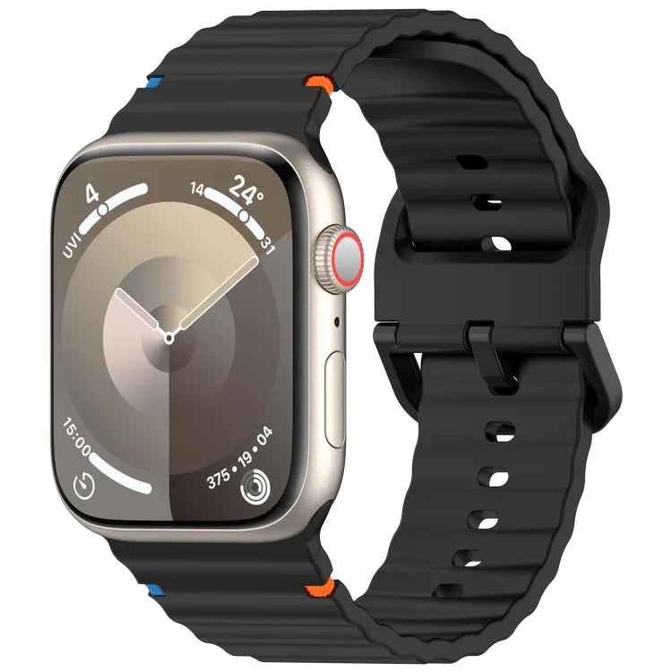 Wavy Grain Stitched Silicone Watch Band, For Apple Watch SE 2023 44mm, For Apple Watch SE 2023 40mm, For Apple Watch Ultra 2 49mm, For Apple Watch Series 9 45mm