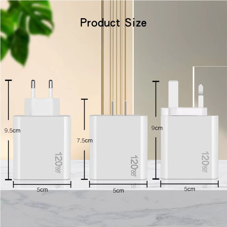 120W PD3.0 3 Type-C 2 USB Multi Port Quick Charger with Type-C to Type-C Cable, UK Plug, UK Plug + C to C Cable