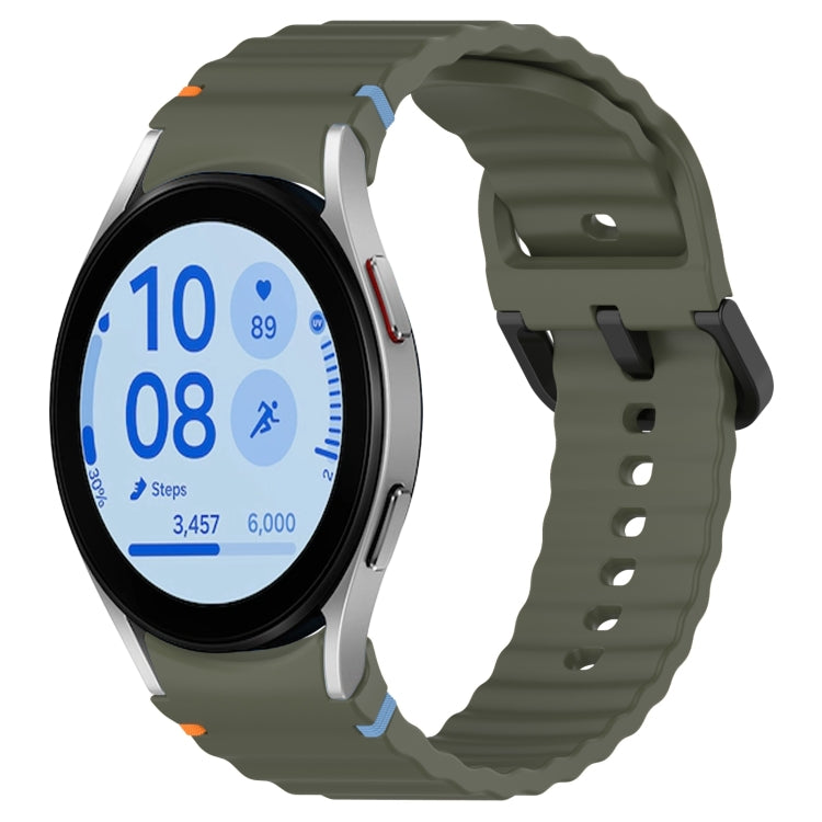 Wavy Grain Stitched Black Buckle Silicone Watch Band, For Samsung Galaxy Watch FE 40mm, For Samsung Galaxy Watch 7 40 / 44mm, For Samsung Galaxy Watch 6 Classic 43 / 47mm, For Samsung Galaxy Watch 6 40 / 44mm