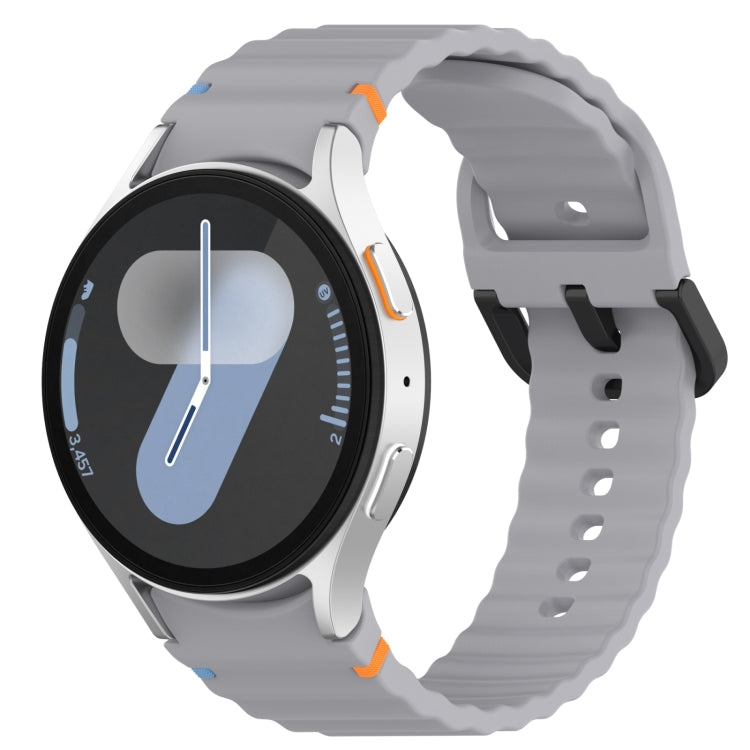 Wavy Grain Stitched Black Buckle Silicone Watch Band, For Samsung Galaxy Watch FE 40mm, For Samsung Galaxy Watch 7 40 / 44mm, For Samsung Galaxy Watch 6 Classic 43 / 47mm, For Samsung Galaxy Watch 6 40 / 44mm