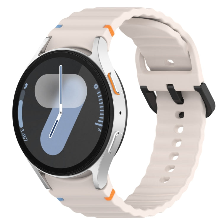 Wavy Grain Stitched Black Buckle Silicone Watch Band, For Samsung Galaxy Watch FE 40mm, For Samsung Galaxy Watch 7 40 / 44mm, For Samsung Galaxy Watch 6 Classic 43 / 47mm, For Samsung Galaxy Watch 6 40 / 44mm