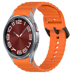 Wavy Grain Stitched Black Buckle Silicone Watch Band, For Samsung Galaxy Watch FE 40mm, For Samsung Galaxy Watch 7 40 / 44mm, For Samsung Galaxy Watch 6 Classic 43 / 47mm, For Samsung Galaxy Watch 6 40 / 44mm
