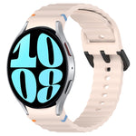 Wavy Grain Stitched Black Buckle Silicone Watch Band, For Samsung Galaxy Watch FE 40mm, For Samsung Galaxy Watch 7 40 / 44mm, For Samsung Galaxy Watch 6 Classic 43 / 47mm, For Samsung Galaxy Watch 6 40 / 44mm