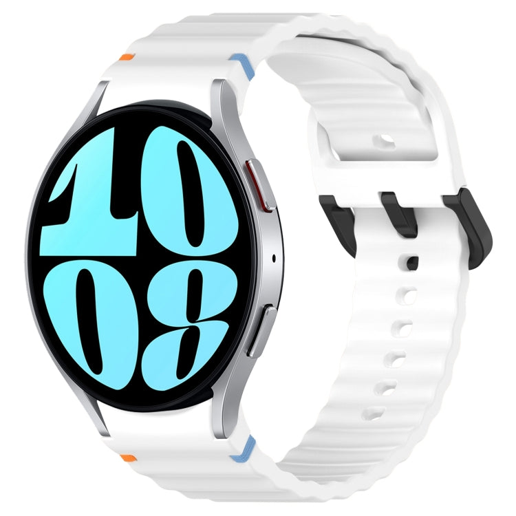 Wavy Grain Stitched Black Buckle Silicone Watch Band, For Samsung Galaxy Watch FE 40mm, For Samsung Galaxy Watch 7 40 / 44mm, For Samsung Galaxy Watch 6 Classic 43 / 47mm, For Samsung Galaxy Watch 6 40 / 44mm