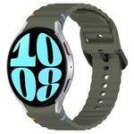 Wavy Grain Stitched Black Buckle Silicone Watch Band, For Samsung Galaxy Watch FE 40mm, For Samsung Galaxy Watch 7 40 / 44mm, For Samsung Galaxy Watch 6 Classic 43 / 47mm, For Samsung Galaxy Watch 6 40 / 44mm