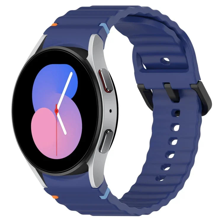 Wavy Grain Stitched Black Buckle Silicone Watch Band, For Samsung Galaxy Watch 5 40 / 44mm, For Samsung Galaxy Watch 5 Pro, For Samsung Galaxy Watch 4 40 / 44mm, For Samsung Galaxy Watch 4 Classic 42 / 46mm