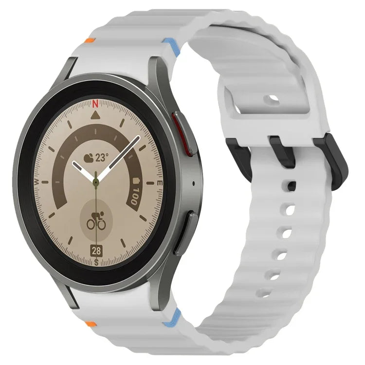 Wavy Grain Stitched Black Buckle Silicone Watch Band, For Samsung Galaxy Watch 5 40 / 44mm, For Samsung Galaxy Watch 5 Pro, For Samsung Galaxy Watch 4 40 / 44mm, For Samsung Galaxy Watch 4 Classic 42 / 46mm