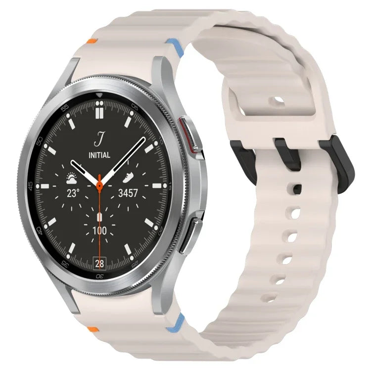 Wavy Grain Stitched Black Buckle Silicone Watch Band, For Samsung Galaxy Watch 5 40 / 44mm, For Samsung Galaxy Watch 5 Pro, For Samsung Galaxy Watch 4 40 / 44mm, For Samsung Galaxy Watch 4 Classic 42 / 46mm