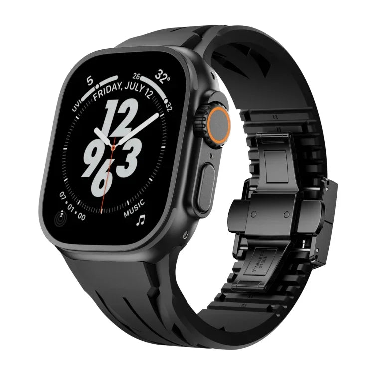 Tailor Stainless Steel Black Butterfly Buckle Silicone Watch Band, For Apple Watch 44mm / 45mm / 46mm / 49mm