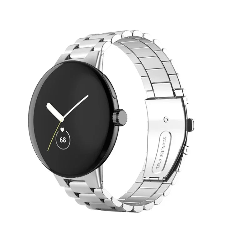 Three Beads Stainless Steel Folding Buckle Integrated Watch Band, For Google Pixel Watch 4 / Watch 3 45mm