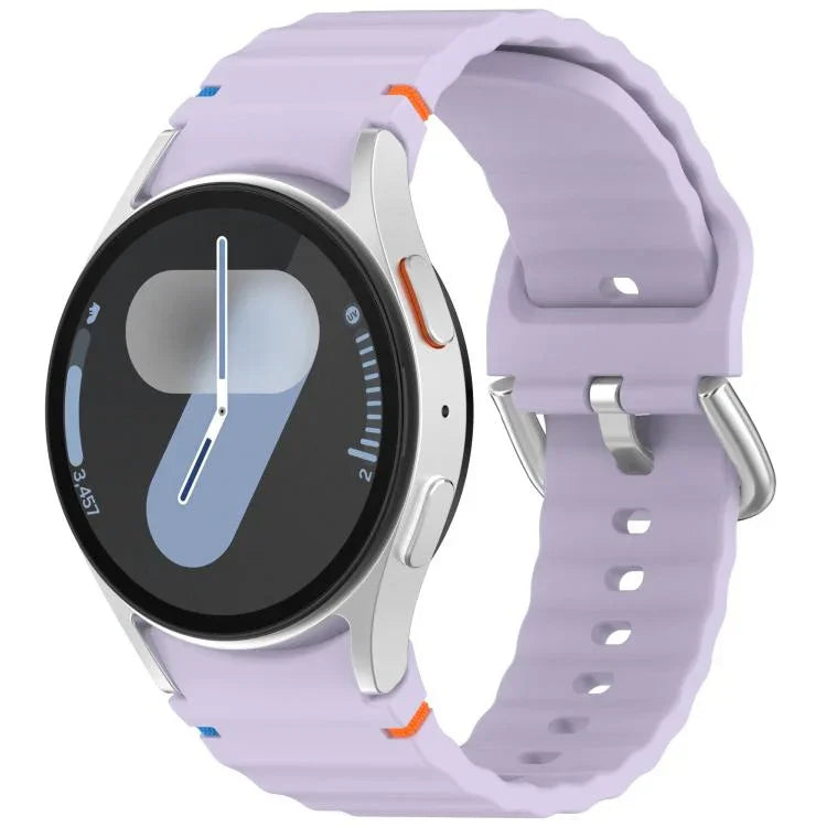 Wavy Grain Stitched Silver Buckle Silicone Watch Band, For Samsung Galaxy Watch 7 40 / 44mm