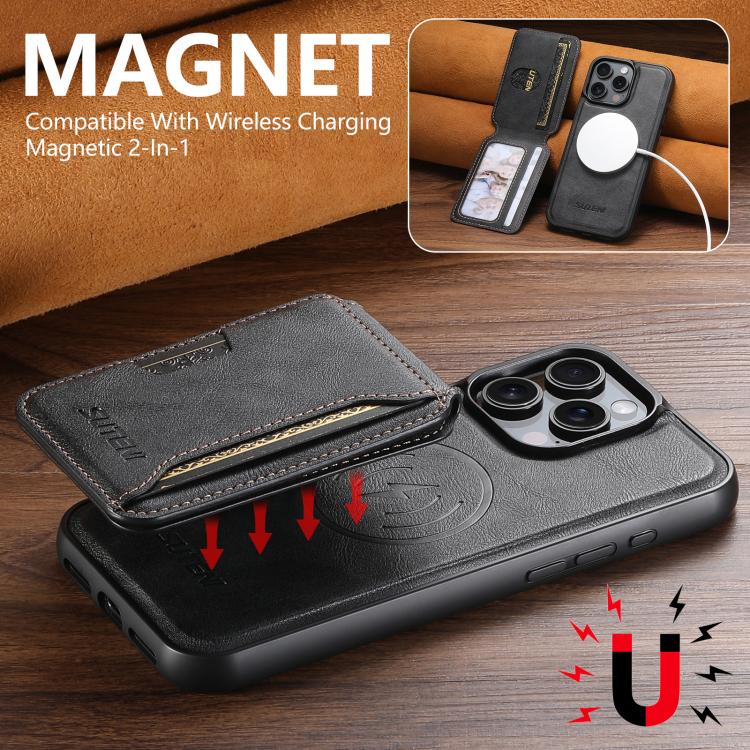 Suteni M3 Card Bag MagSafe Cowhide Texture Leather Phone Case, For iPhone 14, For iPhone 14 Pro, For iPhone 14 Pro Max, For iPhone 13 Pro Max, For iPhone 13 Pro, For iPhone 13, For iPhone 12, For iPhone 12 Pro Max, For iPhone 12 Pro