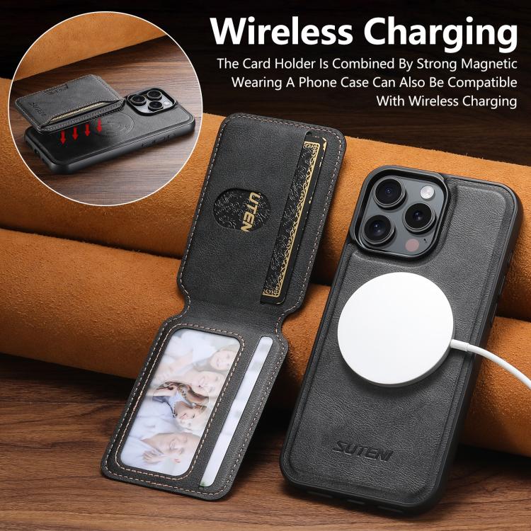 Suteni M3 Card Bag MagSafe Cowhide Texture Leather Phone Case, For iPhone 14, For iPhone 14 Pro, For iPhone 14 Pro Max, For iPhone 13 Pro Max, For iPhone 13 Pro, For iPhone 13, For iPhone 12, For iPhone 12 Pro Max, For iPhone 12 Pro