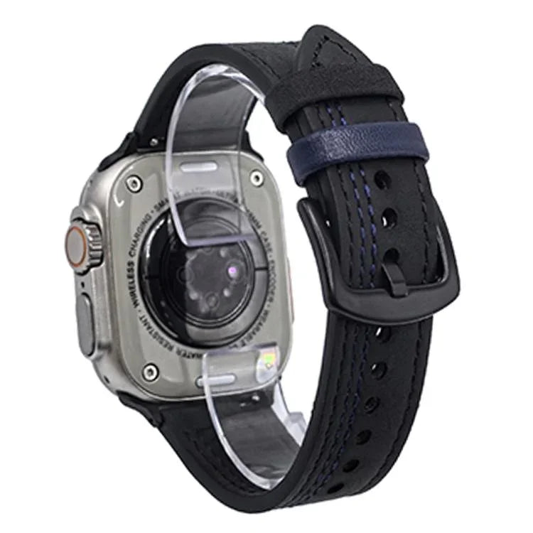7-Line Tri-Star Buckle Pull Up Leather Watch Band, For Apple Watch 46mm / 49mm / 45mm / 44mm, For Apple Watch 42mm / 41mm / 40mm / 38mm