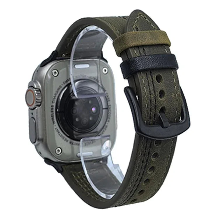 7-Line Tri-Star Buckle Pull Up Leather Watch Band, For Apple Watch 46mm / 49mm / 45mm / 44mm, For Apple Watch 42mm / 41mm / 40mm / 38mm