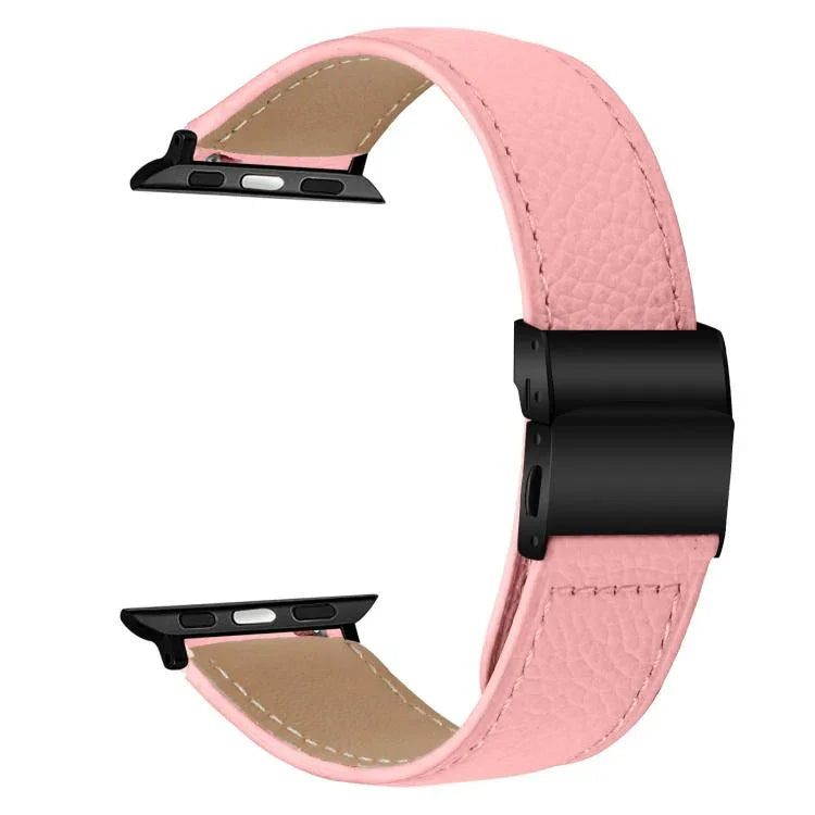 Lychee Texture Black Turtle Back Buckle Leather Watch Band, For Apple Watch 46mm / 49mm / 45mm / 44mm, For Apple Watch 42mm / 41mm / 40mm / 38mm