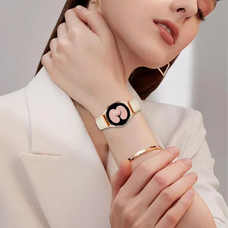 Quick Release Lychee Texture Rose Gold Turtle Back Buckle Leather Watch Band, For Samsung Galaxy Watch 7 40 / 44mm