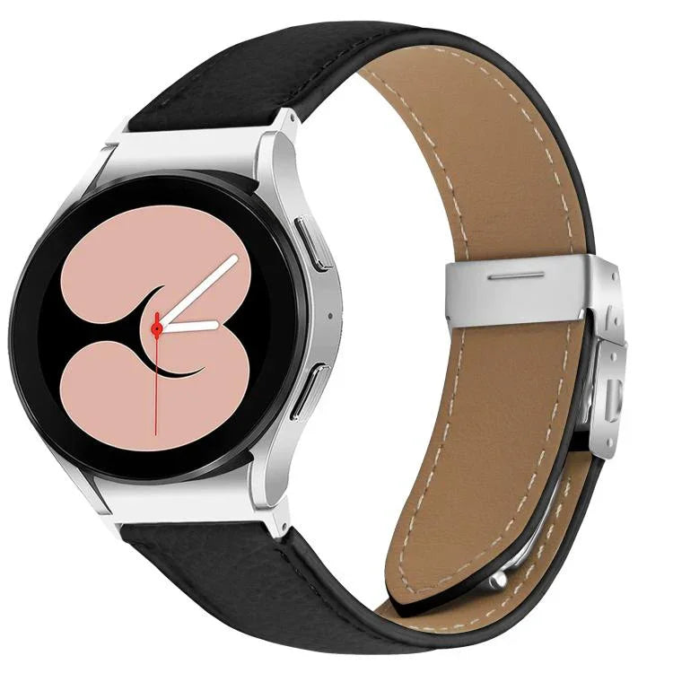 Quick Release Lychee Texture Silver Turtle Back Buckle Leather Watch Band, For Samsung Galaxy Watch 7 40 / 44mm