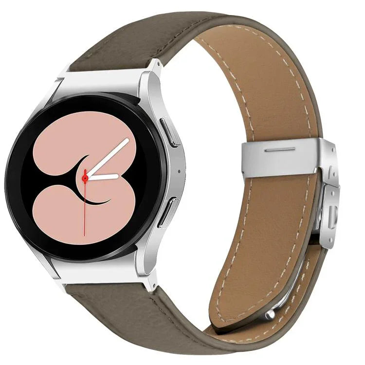 Quick Release Lychee Texture Silver Turtle Back Buckle Leather Watch Band, For Samsung Galaxy Watch 7 40 / 44mm