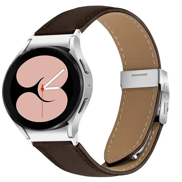 Quick Release Lychee Texture Silver Turtle Back Buckle Leather Watch Band, For Samsung Galaxy Watch 7 40 / 44mm