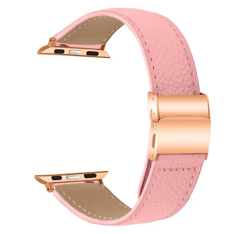 Lychee Texture Rose Gold Turtle Back Buckle Leather Watch Band, For Apple Watch 46mm / 49mm / 45mm / 44mm, For Apple Watch 42mm / 41mm / 40mm / 38mm