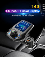 T43 Car Bluetooth Mp3 Multi-function Large Color Screen QC3.0 Bluetooth Car Charge Lossless Car Bluetooth Player, T43