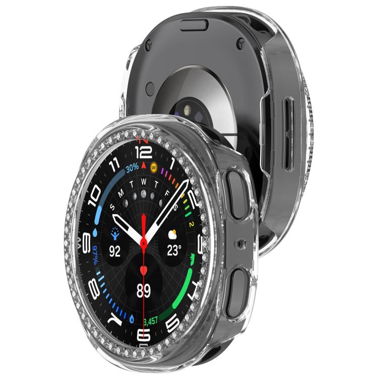 Single Row Diamond Half Coverage Hollow PC Watch Case, For Galaxy Watch 9 / 8 44mm, For Galaxy Watch 9 / 8 40mm