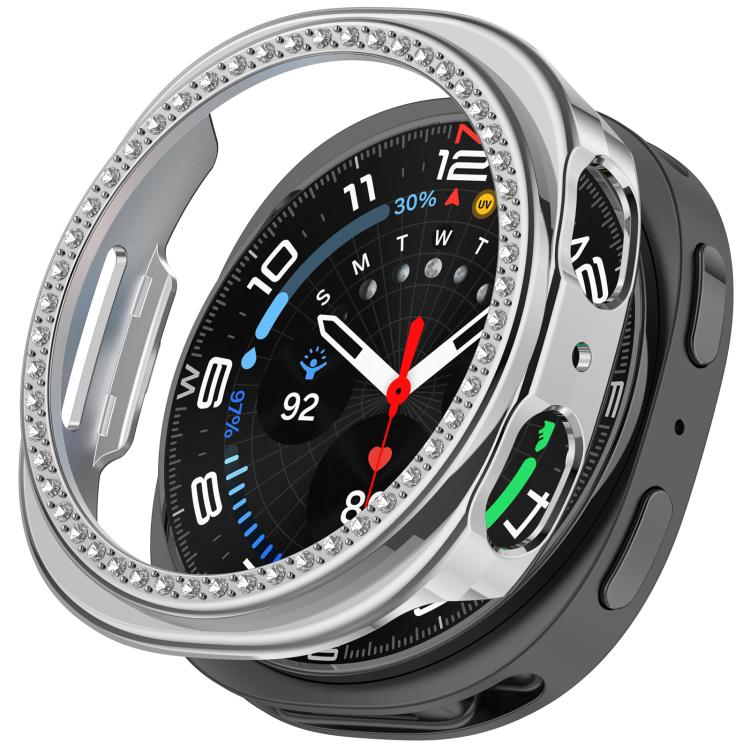 Single Row Diamond Half Coverage Hollow PC Watch Case, For Galaxy Watch 9 / 8 44mm, For Galaxy Watch 9 / 8 40mm