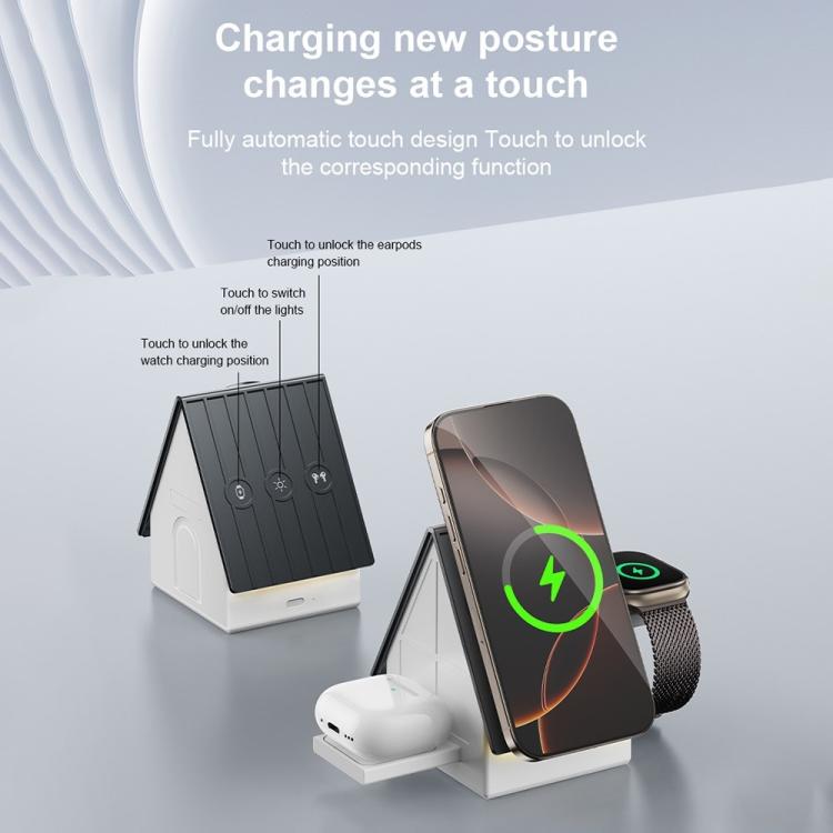 G68 15W Desktop Magnetic Charging Dock 3 in 1 Wireless Charger for Watch / Phone / Earbuds, G68