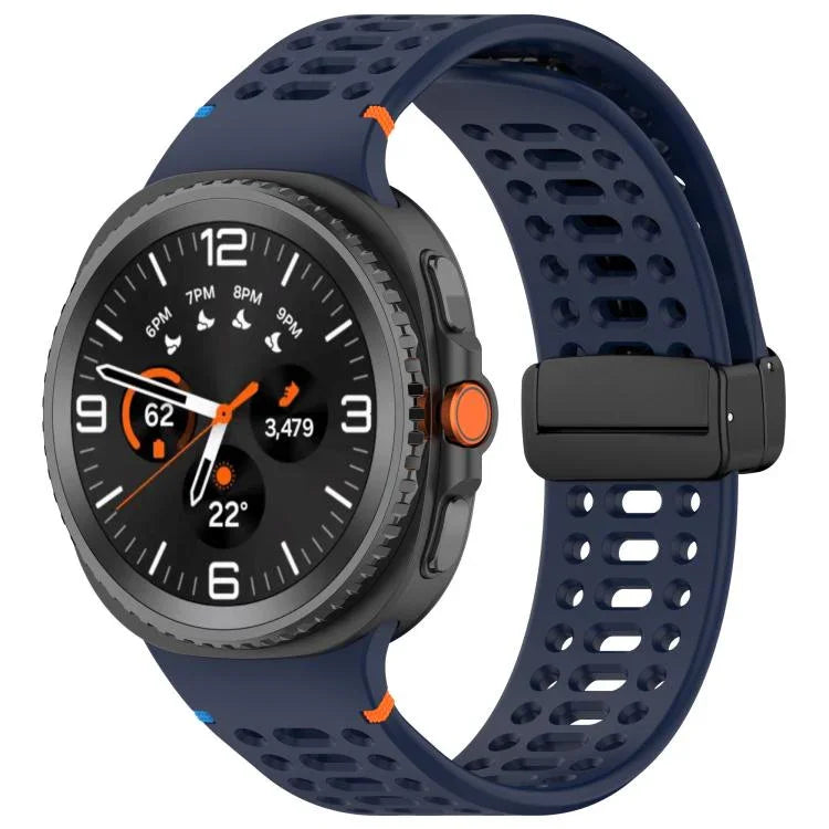 Magnetic Black Buckle Breathable Stitched Silicone Watch Band, For Samsung Galaxy Watch8 / Watch8 Classic