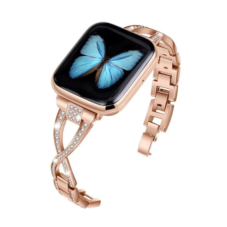 Crossed Diamond Zinc Alloy Watch Band, For Apple Watch 46mm / 49mm / 45mm / 44mm, For Apple Watch 42mm / 41mm / 40mm / 38mm