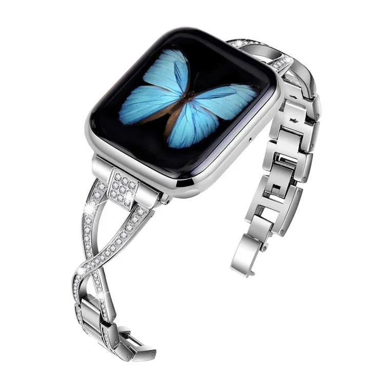 Crossed Diamond Zinc Alloy Watch Band, For Apple Watch 46mm / 49mm / 45mm / 44mm, For Apple Watch 42mm / 41mm / 40mm / 38mm