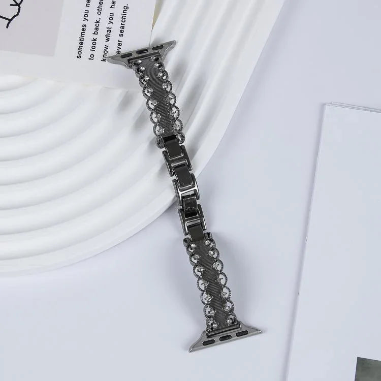 Lace Edged Diamond Alloy Metal Watch Band, For Apple Watch 46mm / 49mm / 45mm / 44mm, For Apple Watch 42mm / 41mm / 40mm / 38mm