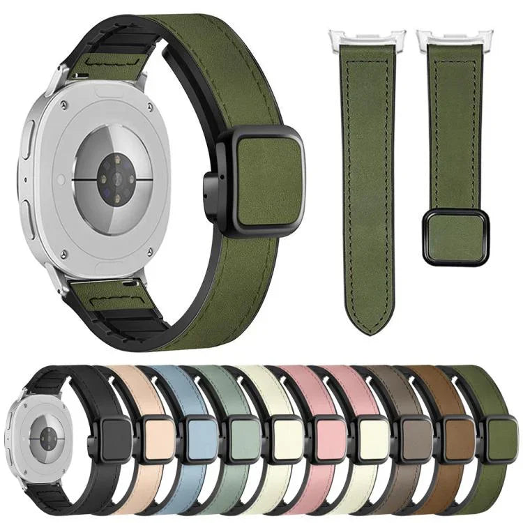 Square Magnetic Buckle Leather Skin Silicone Watch Band, For Samsung Galaxy Watch8 / Watch8 Classic