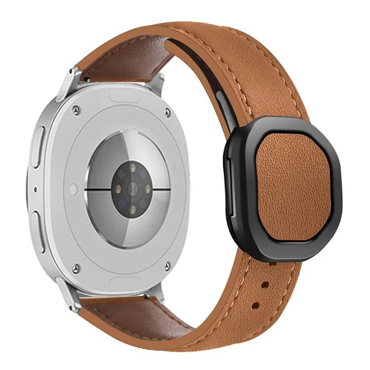 Magnetic Fold Genuine Buckle Leather Watch Band, For Samsung Galaxy Watch8 / Watch8 Classic