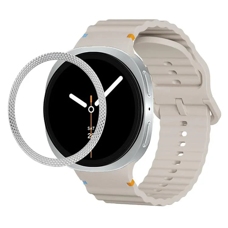 Rhombic Texture Bezel and Wavy Grain Stitched Color Buckle Silicone Watch Band, For Samsung Galaxy Watch8 44mm, For Samsung Galaxy Watch8 40mm