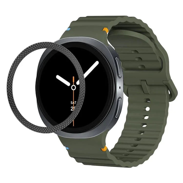 Rhombic Texture Bezel and Wavy Grain Stitched Color Buckle Silicone Watch Band, For Samsung Galaxy Watch8 44mm, For Samsung Galaxy Watch8 40mm
