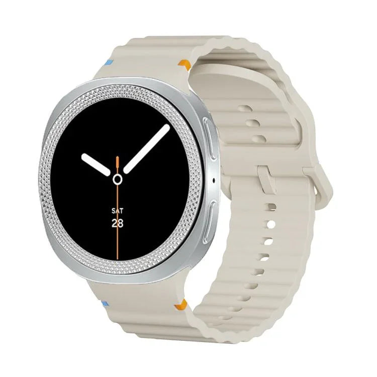 Rhombic Texture Bezel and Wavy Grain Stitched Color Buckle Silicone Watch Band, For Samsung Galaxy Watch8 44mm, For Samsung Galaxy Watch8 40mm