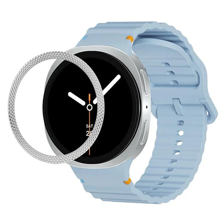 Rhombic Texture Bezel and Wavy Grain Stitched Color Buckle Silicone Watch Band, For Samsung Galaxy Watch8 44mm, For Samsung Galaxy Watch8 40mm