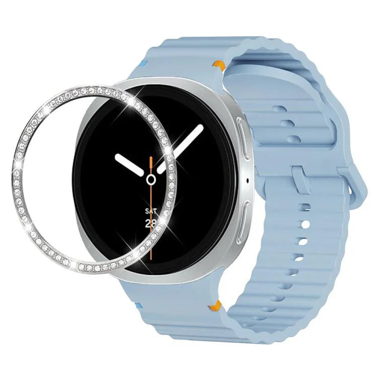 Diamond Bezel and Wavy Grain Stitched Color Buckle Silicone Watch Band, For Samsung Galaxy Watch8 44mm, For Samsung Galaxy Watch8 40mm