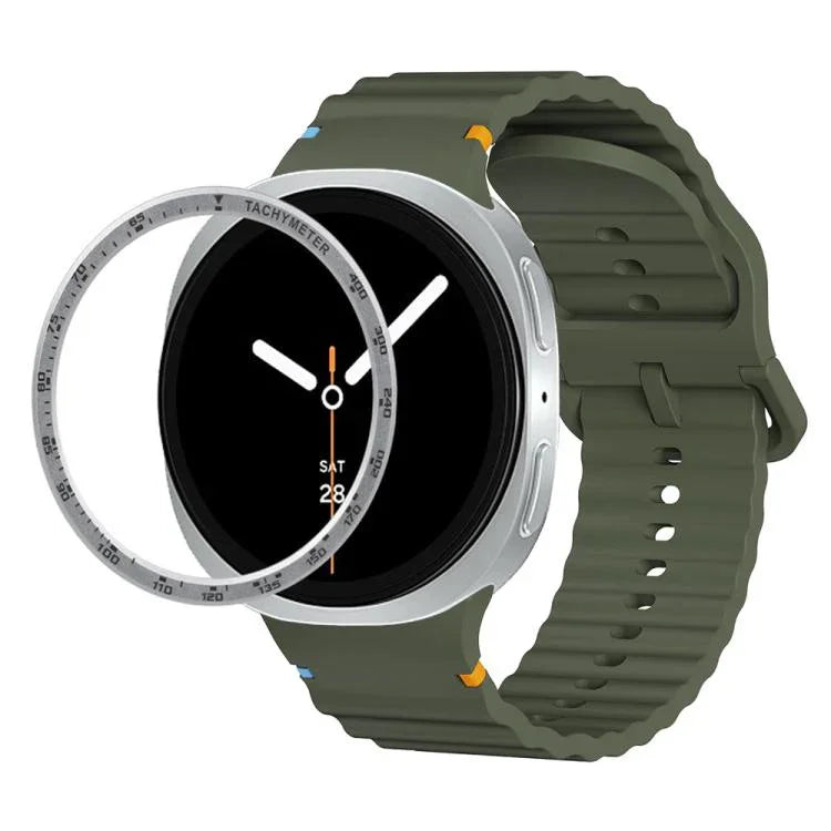 Speed Bezel and Wavy Grain Stitched Color Buckle Silicone Watch Band, For Samsung Galaxy Watch8 44mm, For Samsung Galaxy Watch8 40mm