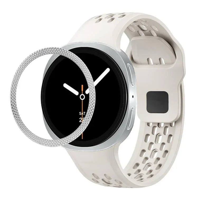 Rhombic Texture Bezel and Black Reverse Buckle Silicone Watch Band, For Samsung Galaxy Watch8 44mm, For Samsung Galaxy Watch8 40mm