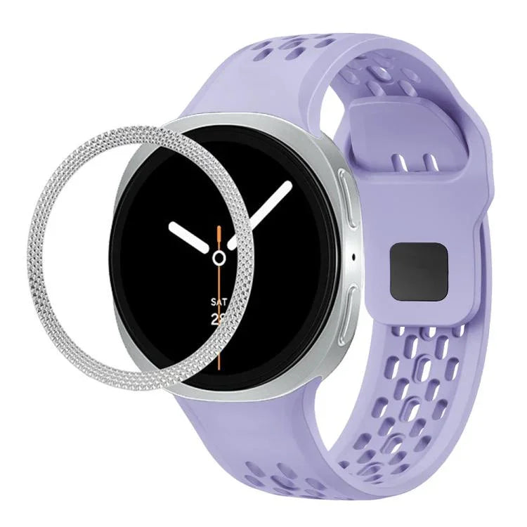 Rhombic Texture Bezel and Black Reverse Buckle Silicone Watch Band, For Samsung Galaxy Watch8 44mm, For Samsung Galaxy Watch8 40mm