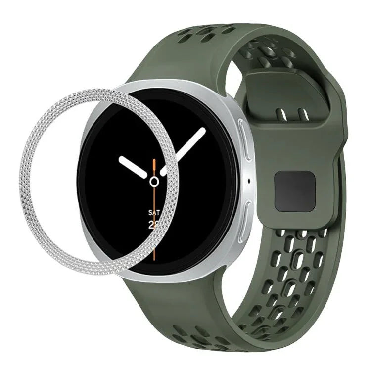 Rhombic Texture Bezel and Black Reverse Buckle Silicone Watch Band, For Samsung Galaxy Watch8 44mm, For Samsung Galaxy Watch8 40mm