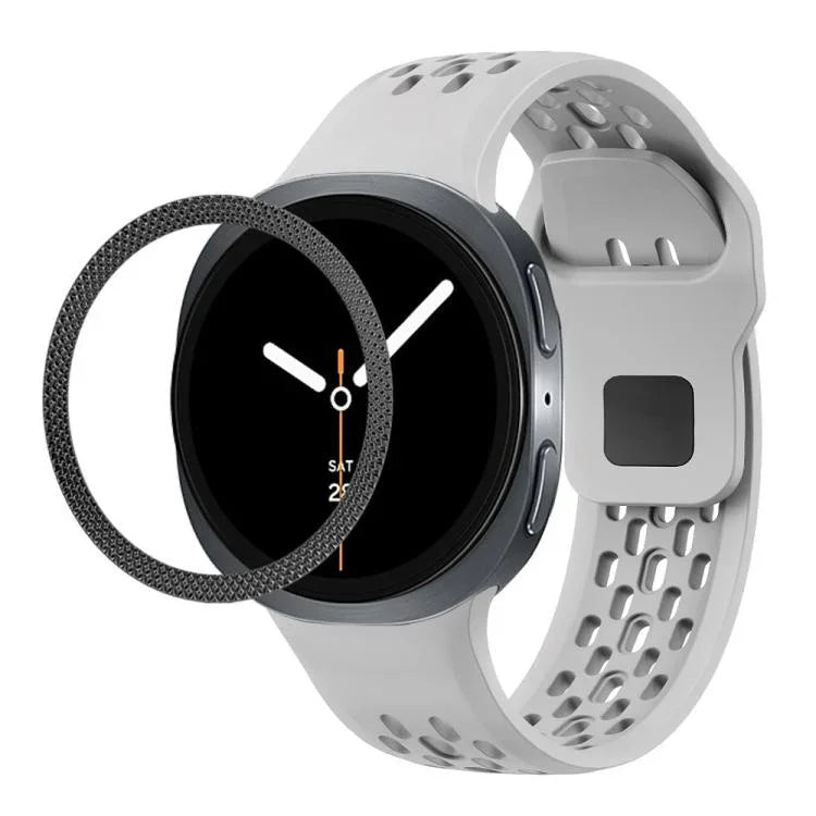 Rhombic Texture Bezel and Black Reverse Buckle Silicone Watch Band, For Samsung Galaxy Watch8 44mm, For Samsung Galaxy Watch8 40mm