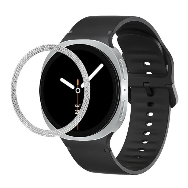 Rhombic Texture Bezel and Solid Color Stitched Silicone Watch Band, For Samsung Galaxy Watch8 44mm, For Samsung Galaxy Watch8 40mm