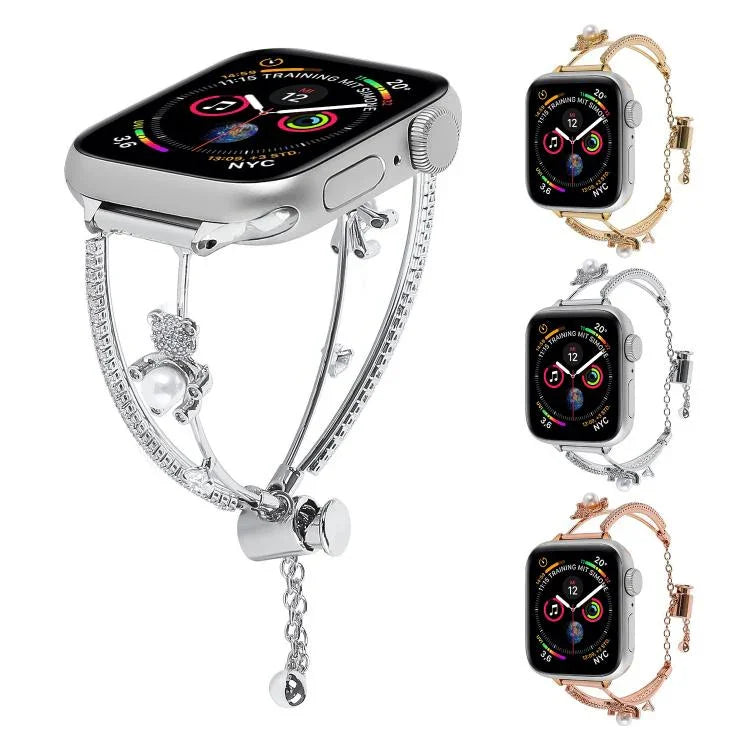 Copper-Inlaid Bear Zircon Bracelet Watch Band, For Apple Watch 46mm / 49mm / 45mm / 44mm, For Apple Watch 42mm / 41mm / 40mm / 38mm