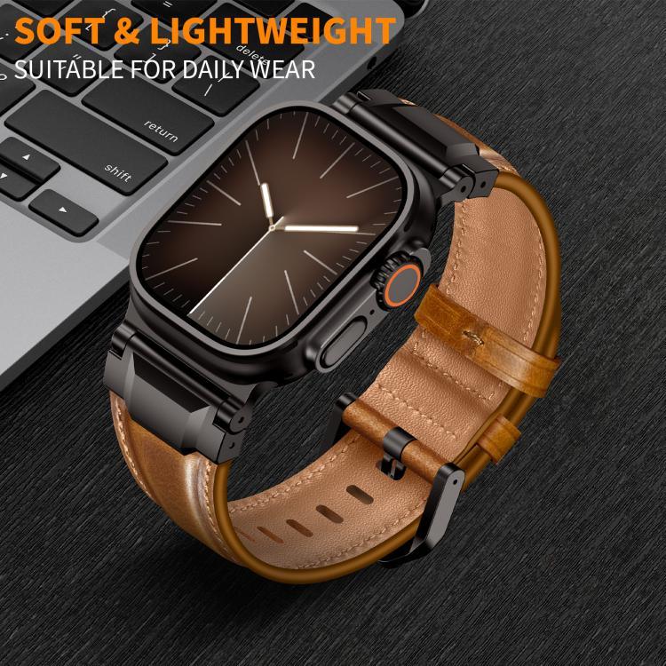 Armour-style Leather Watch Band, For Apple Watch 46mm / 49mm / 45mm / 44mm