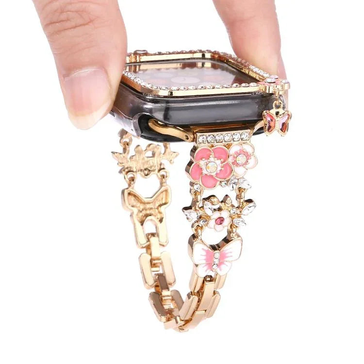 Tassel Flower Single-Diamond Hollow Watch Shell Band Kit, For Apple Watch Series 6 / 5 / 4 & SE 44mm, For Apple Watch Series 6 / 5 / 4 & SE 40mm, For Apple Watch Series 10 / 11 46mm, For Apple Watch Series 10 / 11 42mm                                  ...